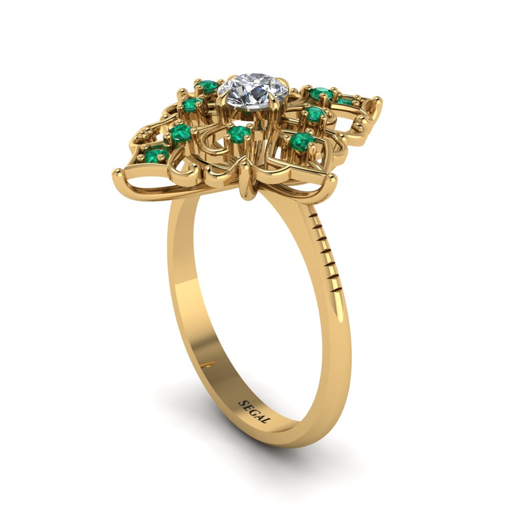 Emerald Royal Filigree Cluster Engagement Ring - Zinnia No. 16