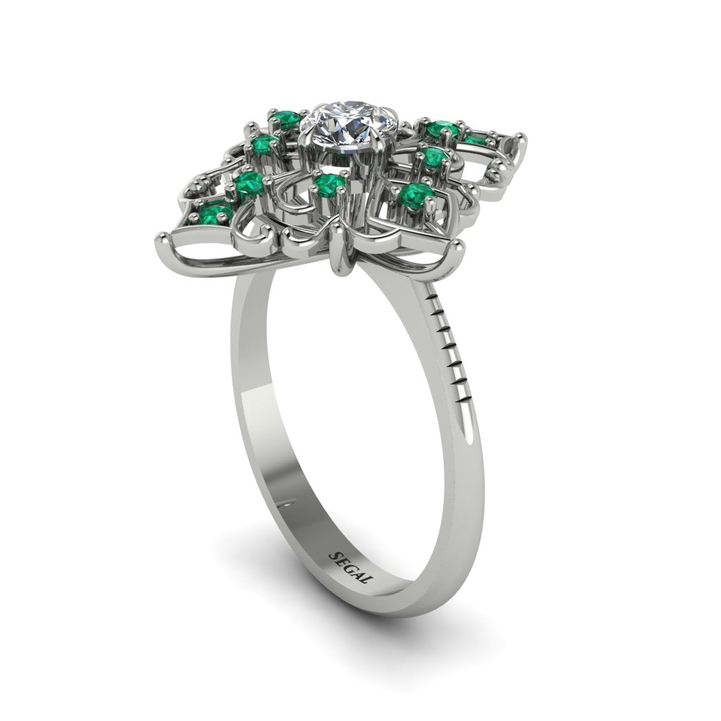 Emerald Royal Filigree Cluster Engagement Ring - Zinnia No. 18