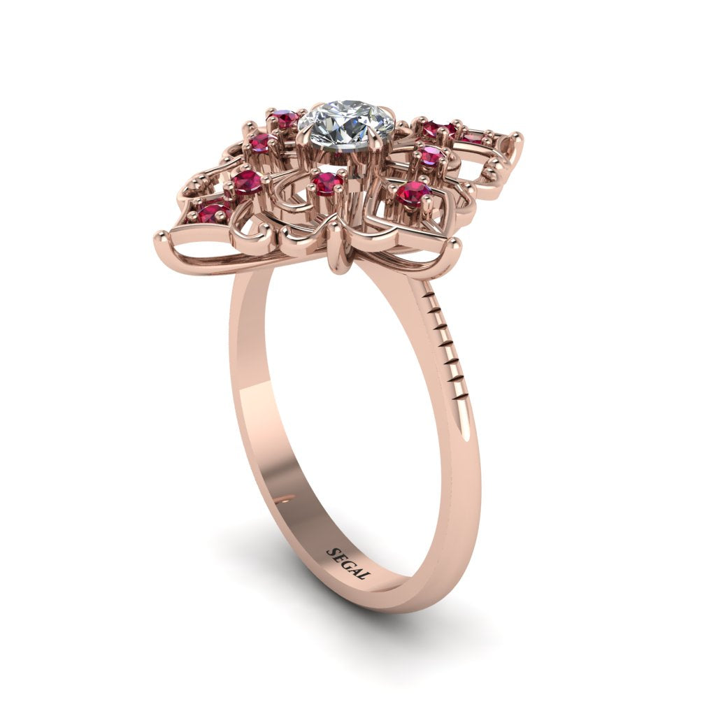 Ruby Royal Filigree Cluster Engagement Ring - Zinnia No. 47