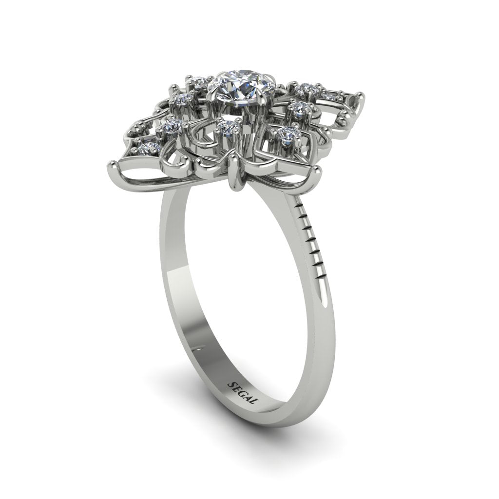 Diamond Royal Filigree Cluster Engagement Ring - Zinnia No. 3