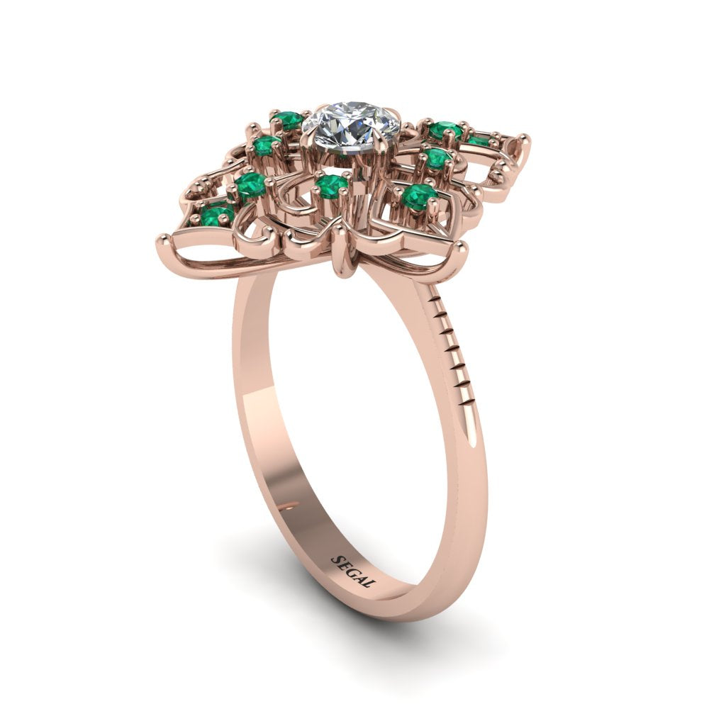 Emerald Royal Filigree Cluster Engagement Ring - Zinnia No. 17