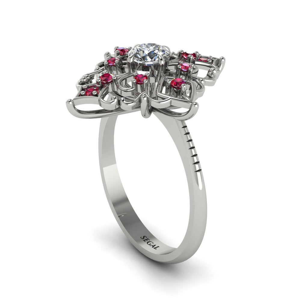 Ruby Royal Filigree Cluster Engagement Ring - Zinnia No. 48