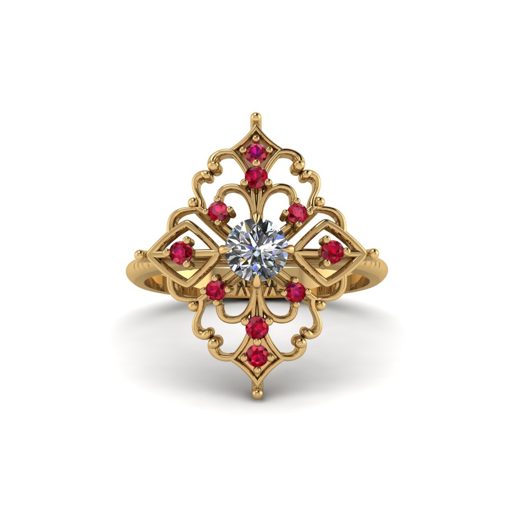 Ruby Royal Filigree Cluster Engagement Ring - Zinnia No. 46