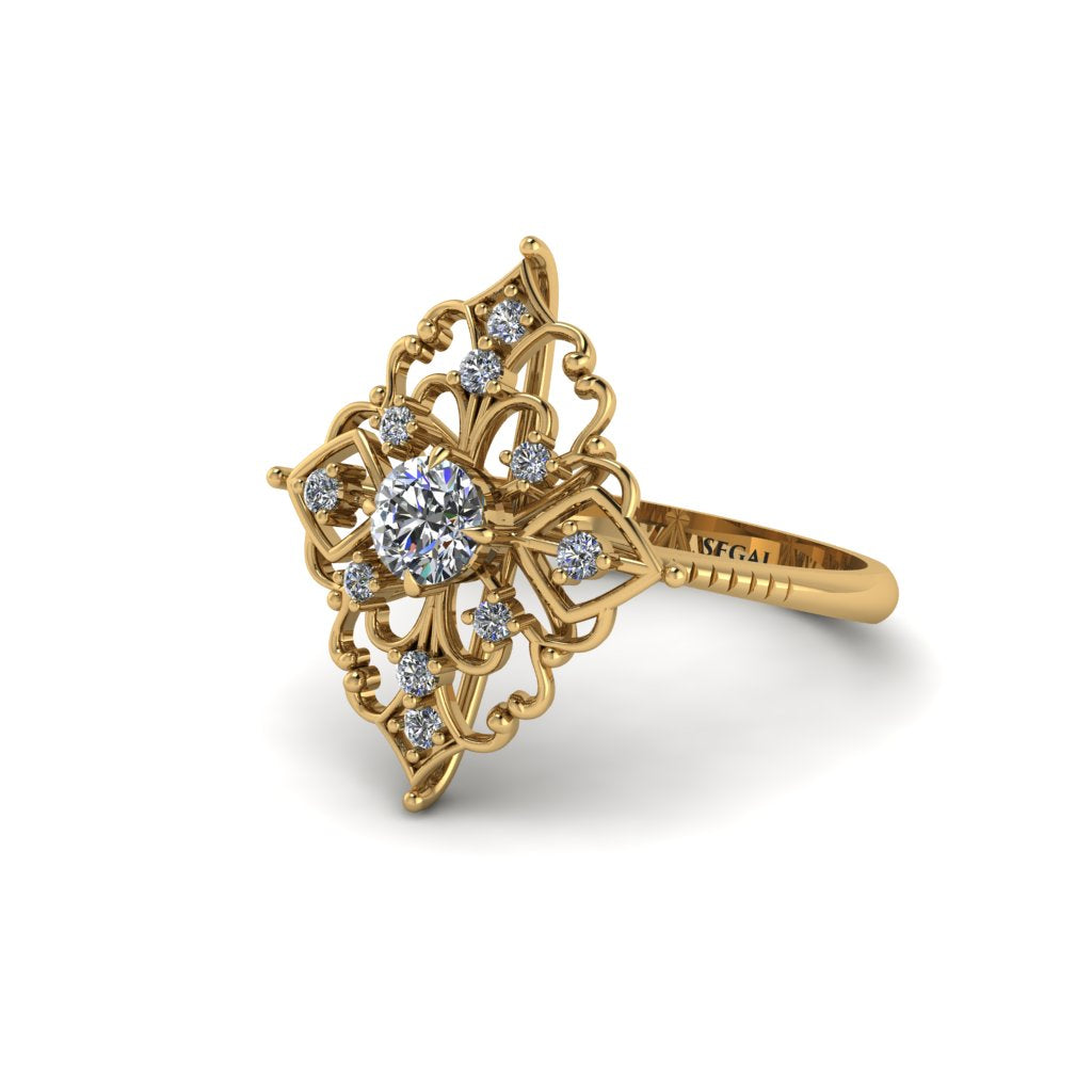 Diamond Royal Filigree Cluster Engagement Ring - Zinnia No. 1