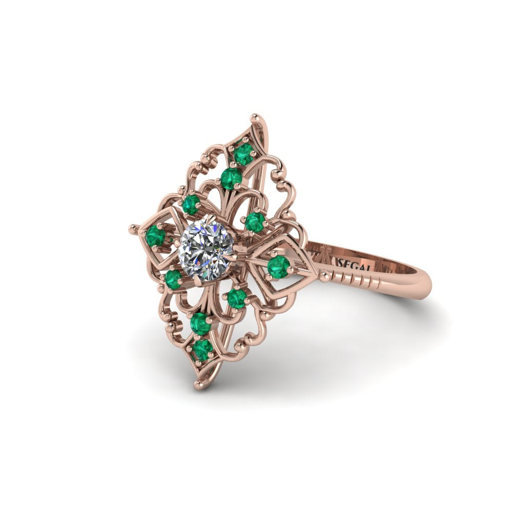 Emerald Royal Filigree Cluster Engagement Ring - Zinnia No. 17
