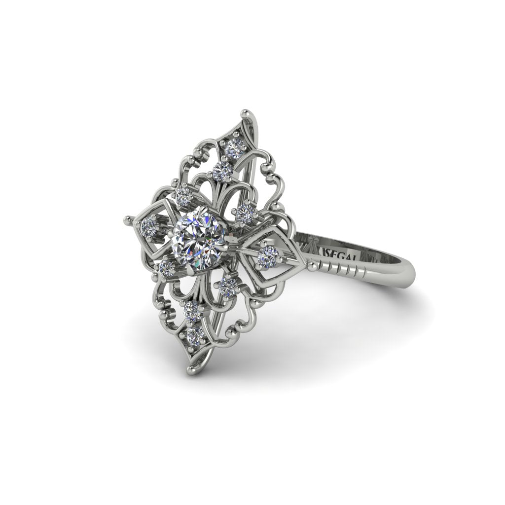 Diamond Royal Filigree Cluster Engagement Ring - Zinnia No. 3