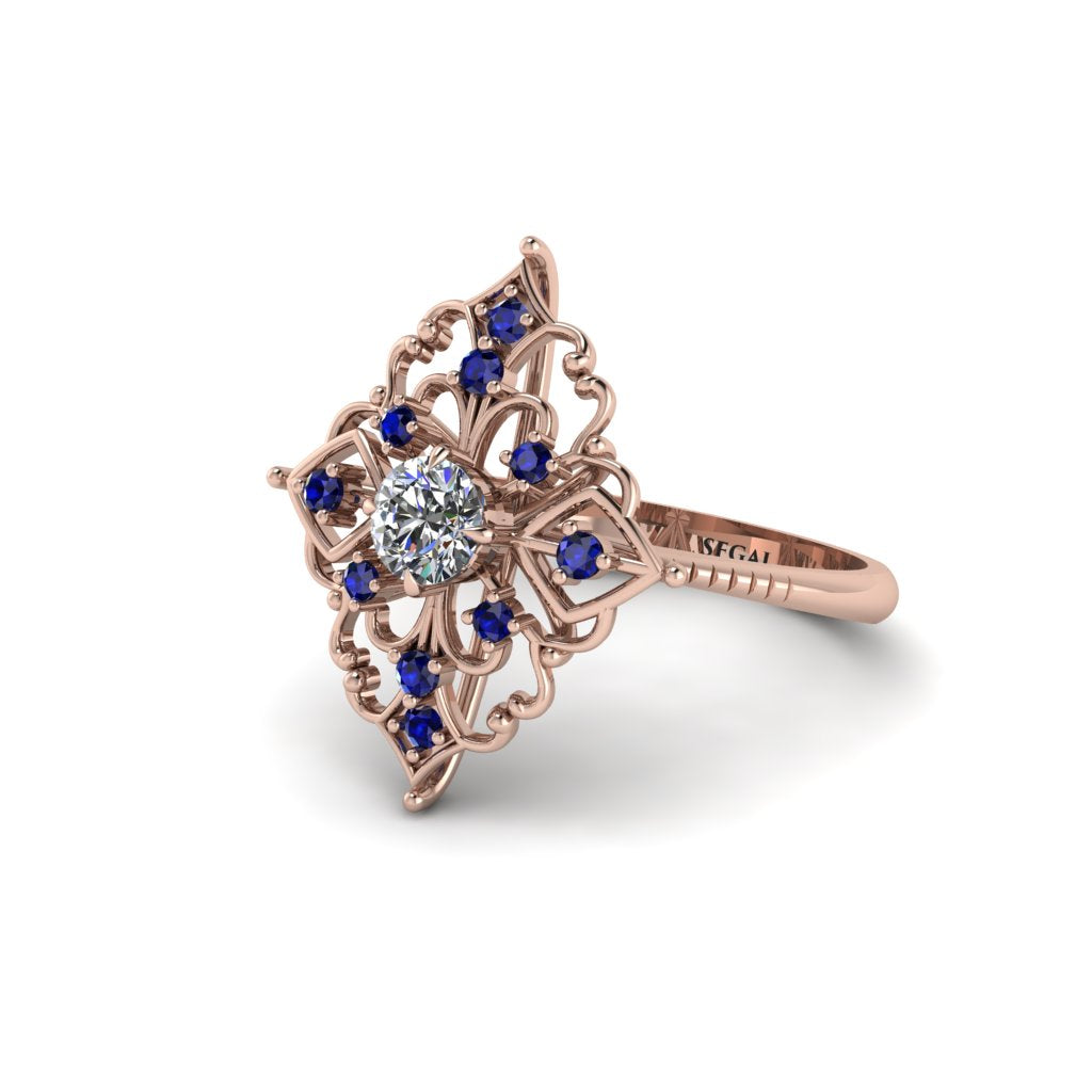 Sapphire Royal Filigree Cluster Engagement Ring - Zinnia No. 62