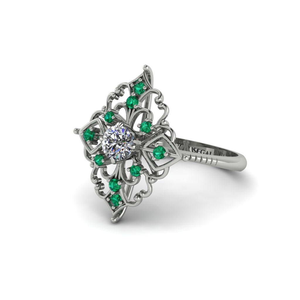 Emerald Royal Filigree Cluster Engagement Ring - Zinnia No. 18