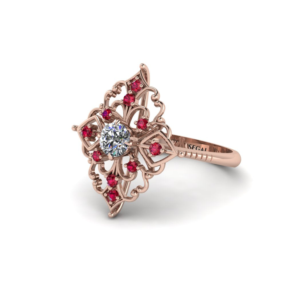Ruby Royal Filigree Cluster Engagement Ring - Zinnia No. 47