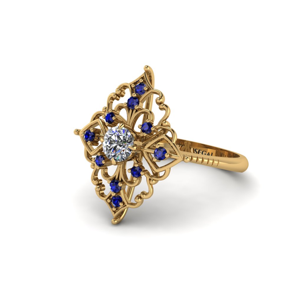 Sapphire Royal Filigree Cluster Engagement Ring - Zinnia No. 61