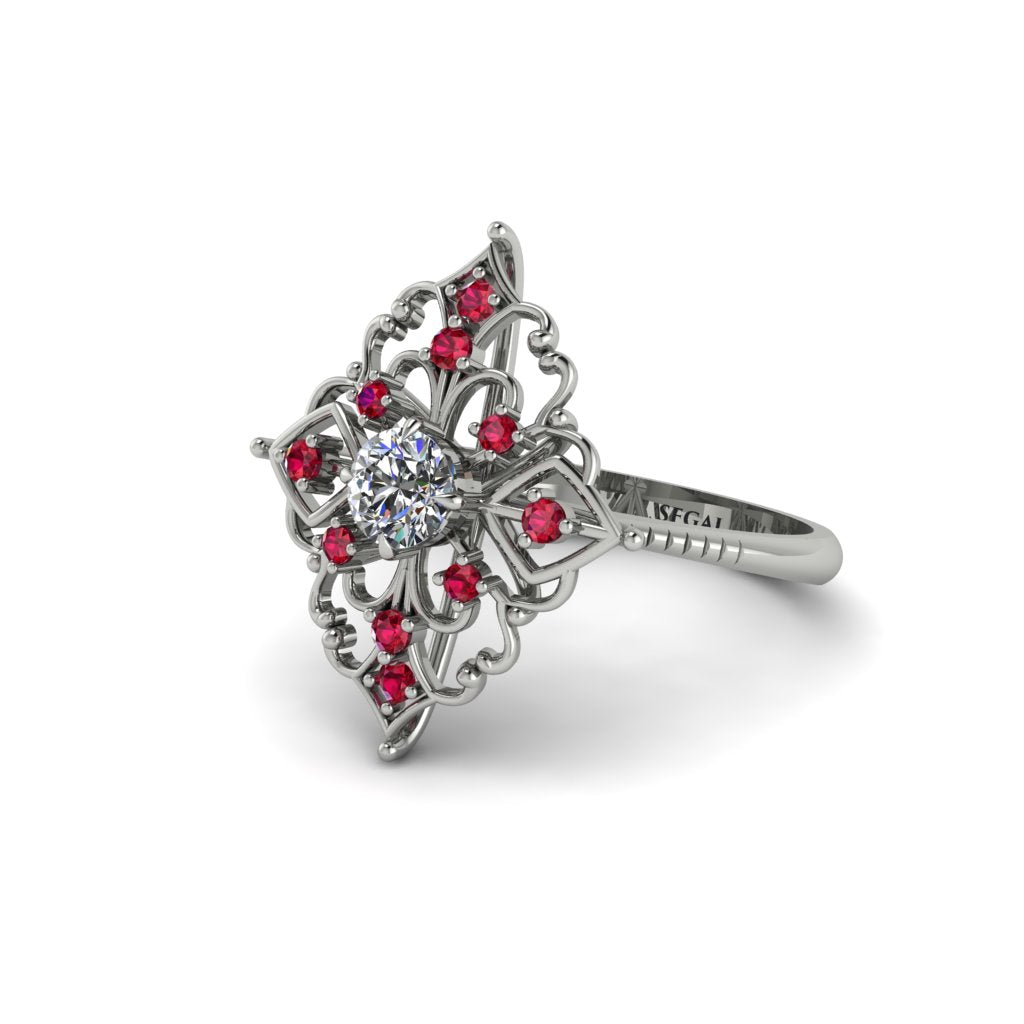 Ruby Royal Filigree Cluster Engagement Ring - Zinnia No. 48