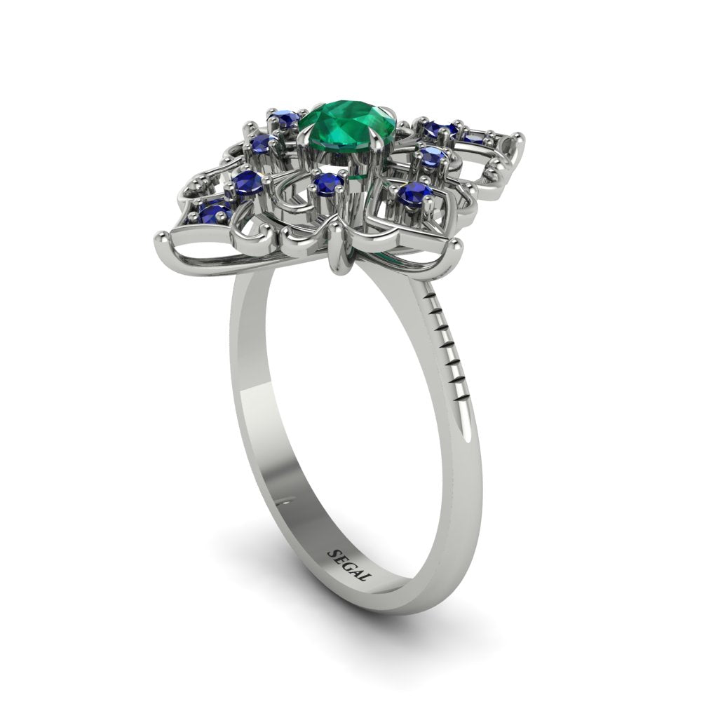 Sapphire Royal Filigree Cluster Engagement Ring - Zinnia No. 66