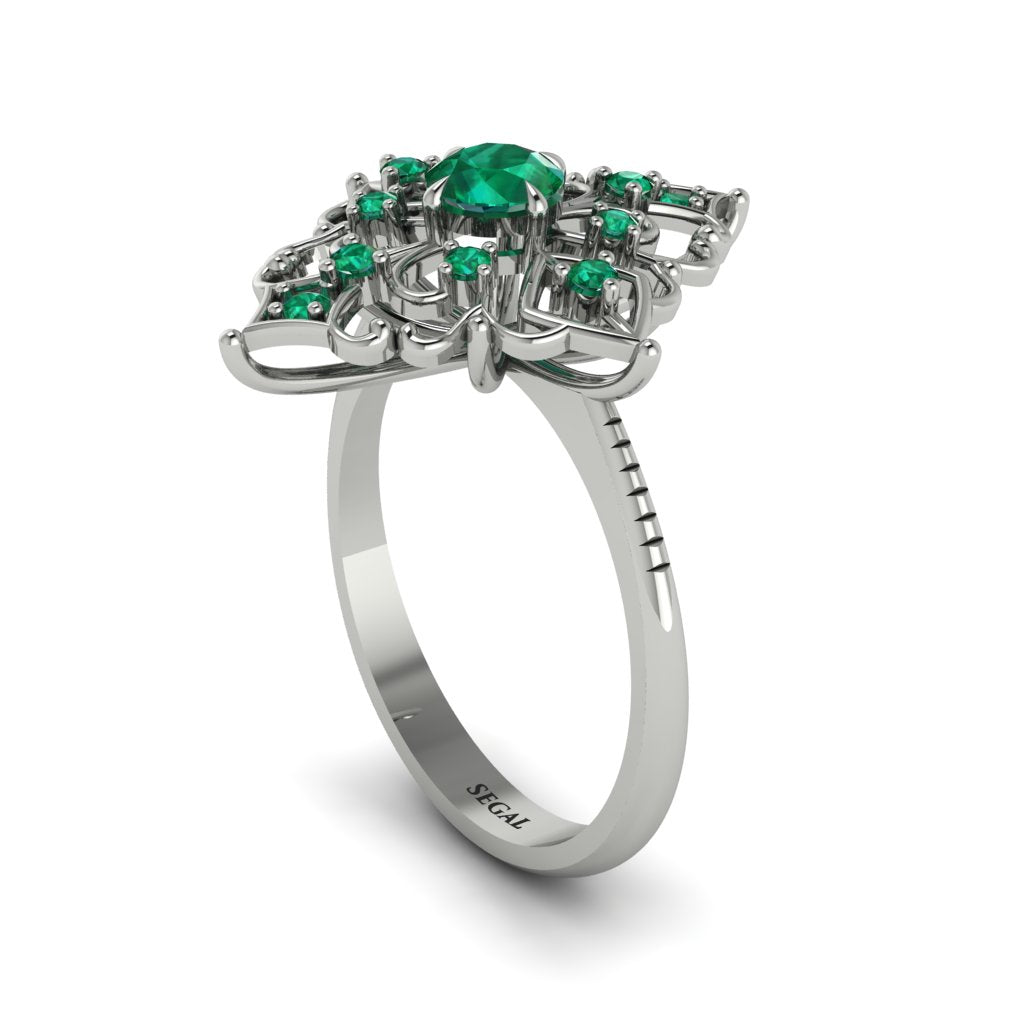 Emerald Royal Filigree Cluster Engagement Ring - Zinnia No. 21