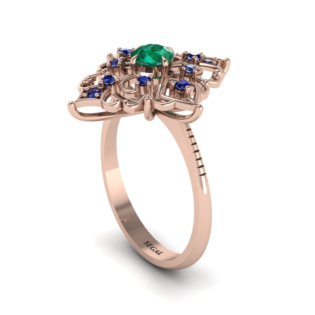 Sapphire Royal Filigree Cluster Engagement Ring - Zinnia No. 65