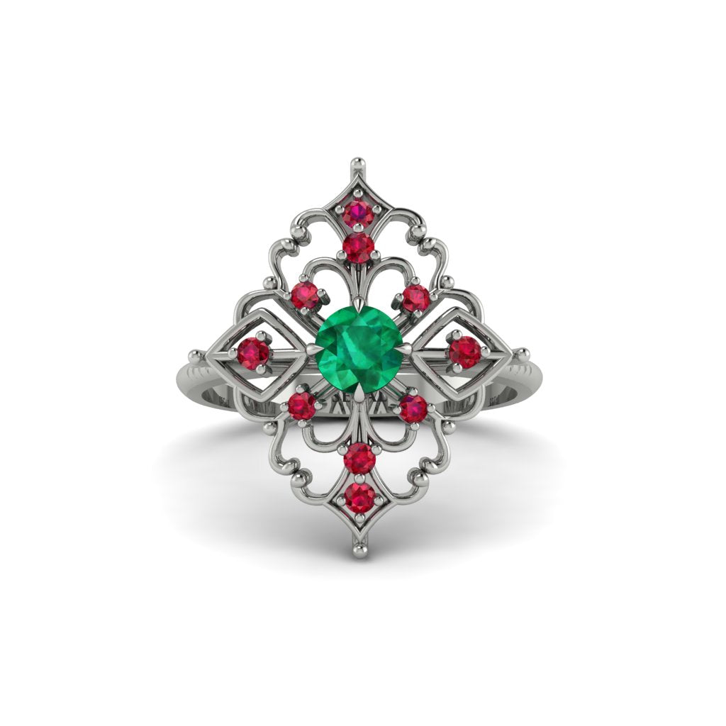 Ruby Royal Filigree Cluster Engagement Ring - Zinnia No. 51