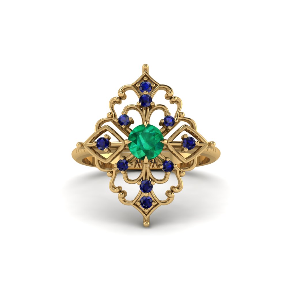Sapphire Royal Filigree Cluster Engagement Ring - Zinnia No. 64