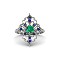 Sapphire Royal Filigree Cluster Engagement Ring - Zinnia No. 66 image 1