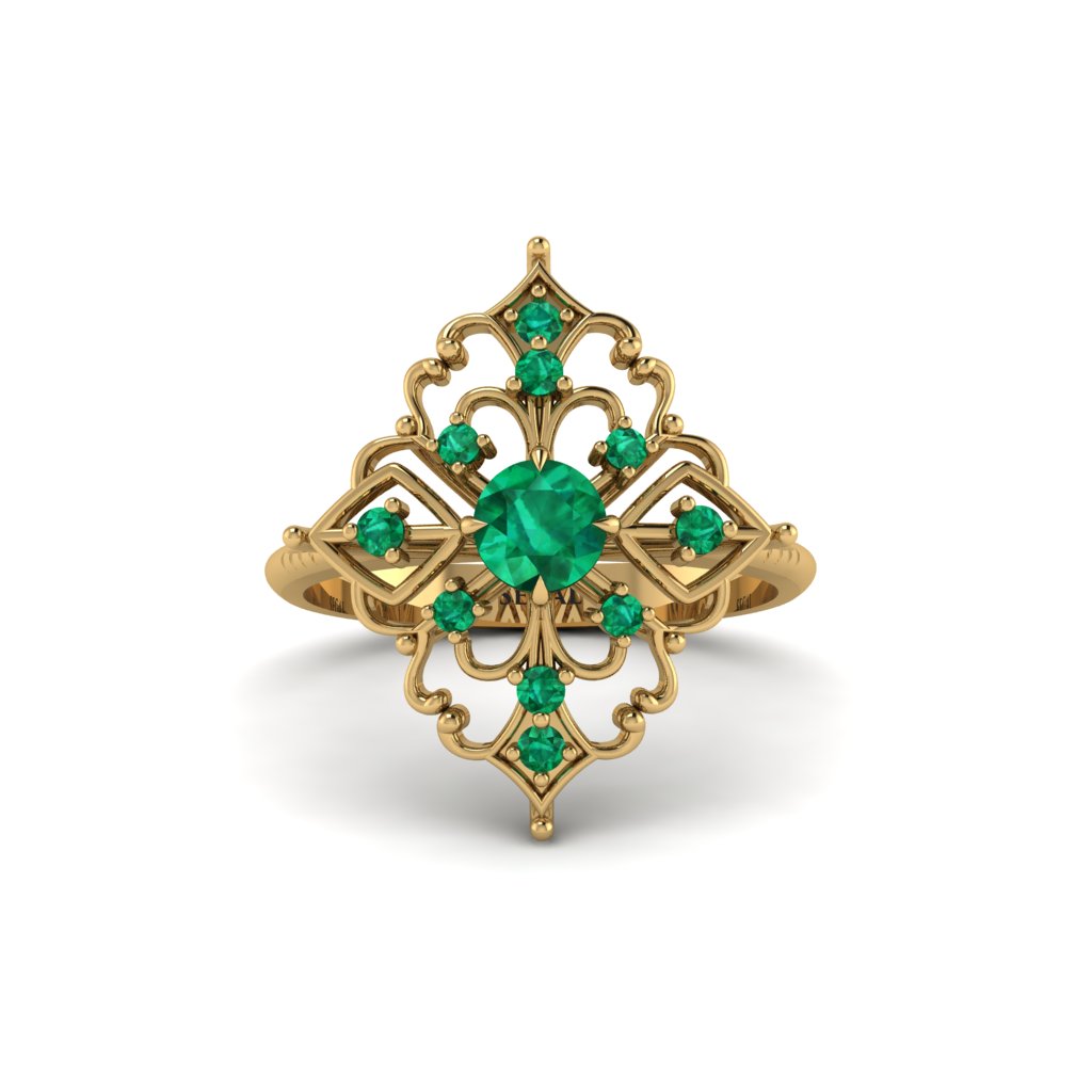 Emerald Royal Filigree Cluster Engagement Ring - Zinnia No. 19