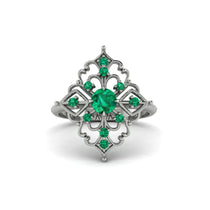 Emerald Royal Filigree Cluster Engagement Ring - Zinnia No. 21 image 1