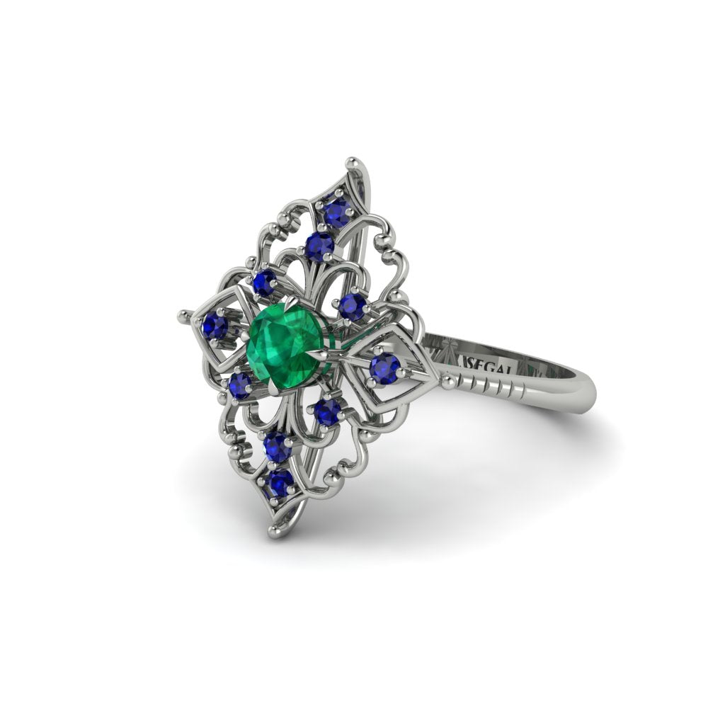 Sapphire Royal Filigree Cluster Engagement Ring - Zinnia No. 66