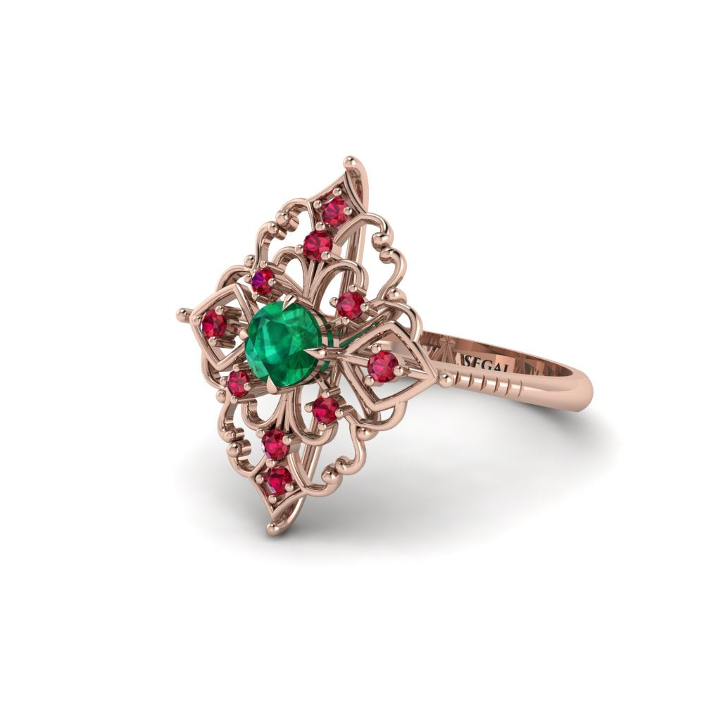 Ruby Royal Filigree Cluster Engagement Ring - Zinnia No. 50