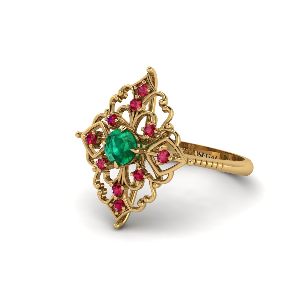 Ruby Royal Filigree Cluster Engagement Ring - Zinnia No. 49