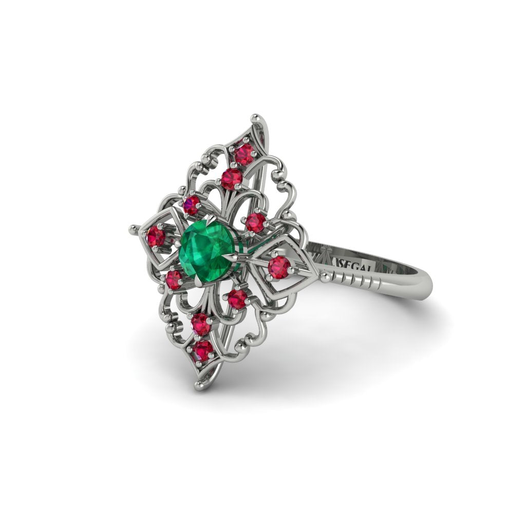 Ruby Royal Filigree Cluster Engagement Ring - Zinnia No. 51