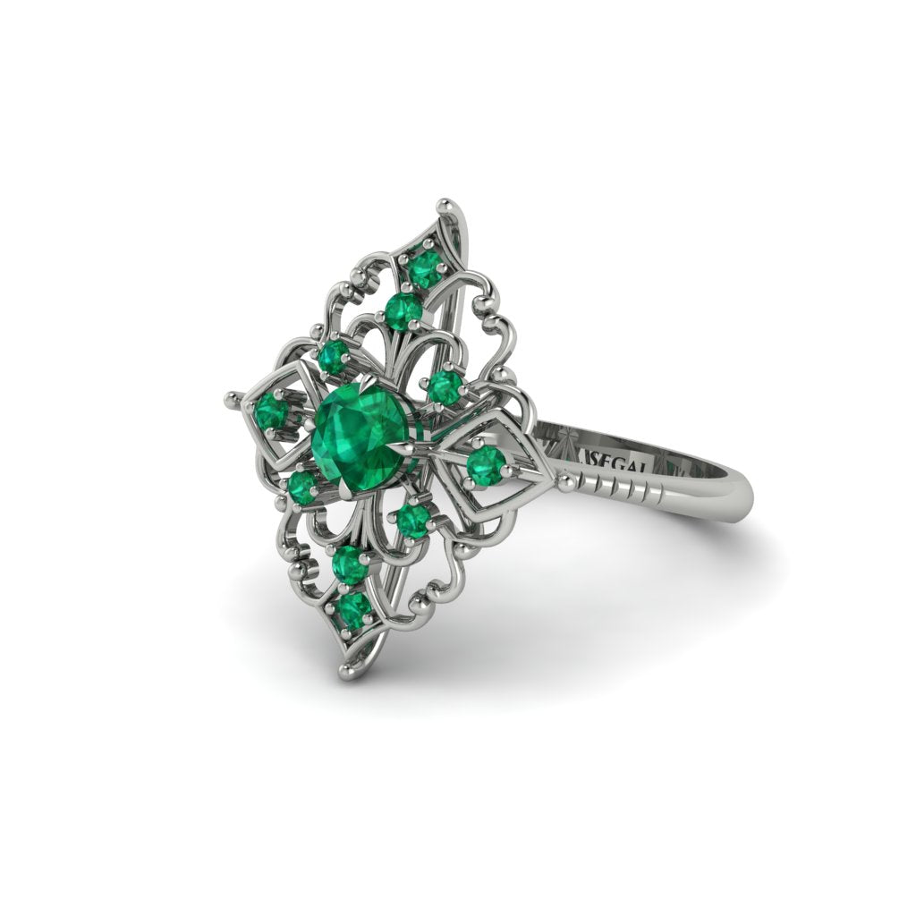 Emerald Royal Filigree Cluster Engagement Ring - Zinnia No. 21