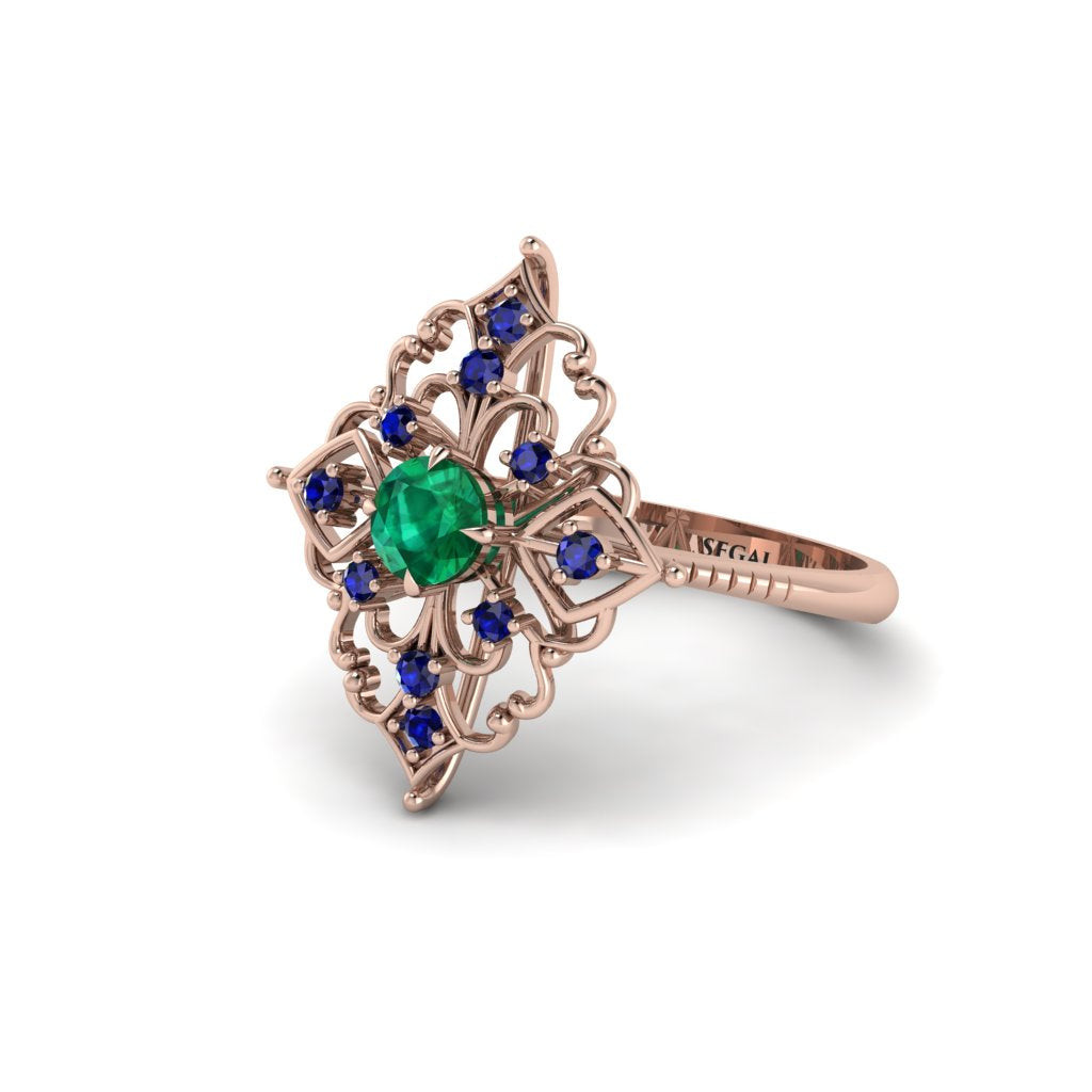 Sapphire Royal Filigree Cluster Engagement Ring - Zinnia No. 65