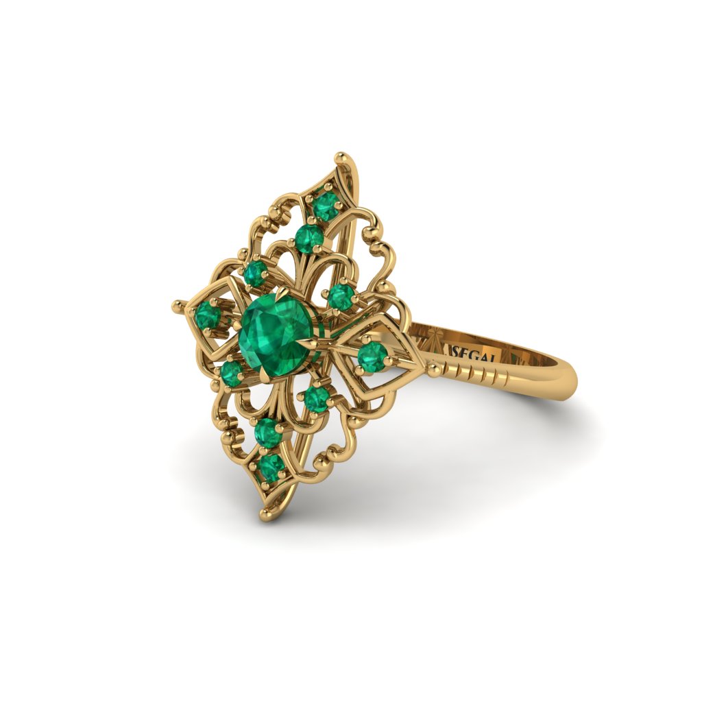 Emerald Royal Filigree Cluster Engagement Ring - Zinnia No. 19