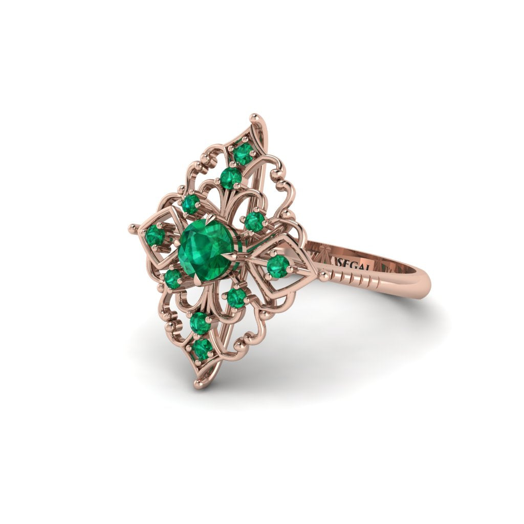 Emerald Royal Filigree Cluster Engagement Ring - Zinnia No. 20