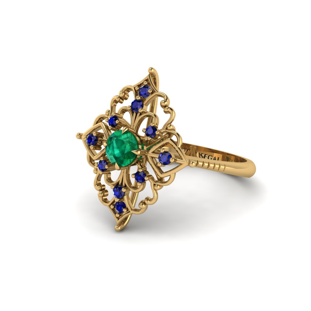 Sapphire Royal Filigree Cluster Engagement Ring - Zinnia No. 64