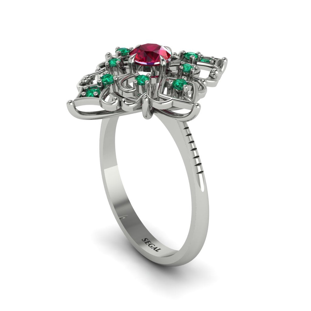 Emerald Royal Filigree Cluster Engagement Ring - Zinnia No. 27
