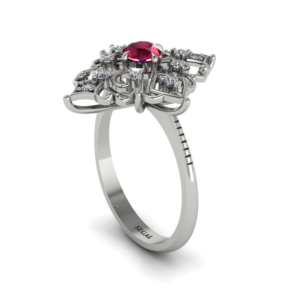 Diamond Royal Filigree Cluster Engagement Ring - Zinnia No. 12