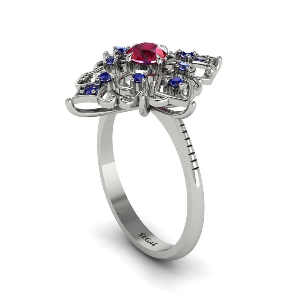 Sapphire Royal Filigree Cluster Engagement Ring - Zinnia No. 72