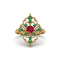 Emerald Royal Filigree Cluster Engagement Ring - Zinnia No. 25 image 1