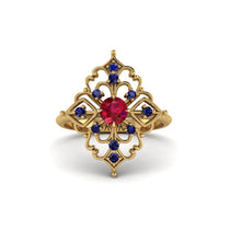 Sapphire Royal Filigree Cluster Engagement Ring - Zinnia No. 70 image 1