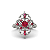 Ruby Royal Filigree Cluster Engagement Ring - Zinnia No. 57 image 1