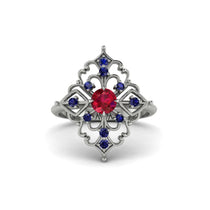 Sapphire Royal Filigree Cluster Engagement Ring - Zinnia No. 72 image 1
