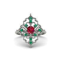 Emerald Royal Filigree Cluster Engagement Ring - Zinnia No. 27 image 1