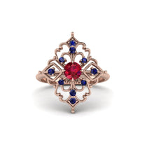 Sapphire Royal Filigree Cluster Engagement Ring - Zinnia No. 71 image 1