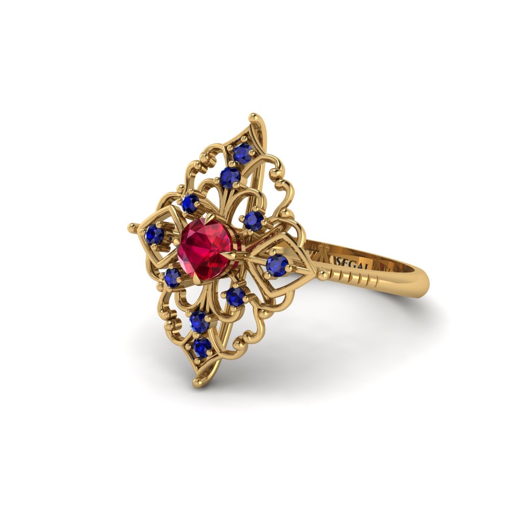 Sapphire Royal Filigree Cluster Engagement Ring - Zinnia No. 70