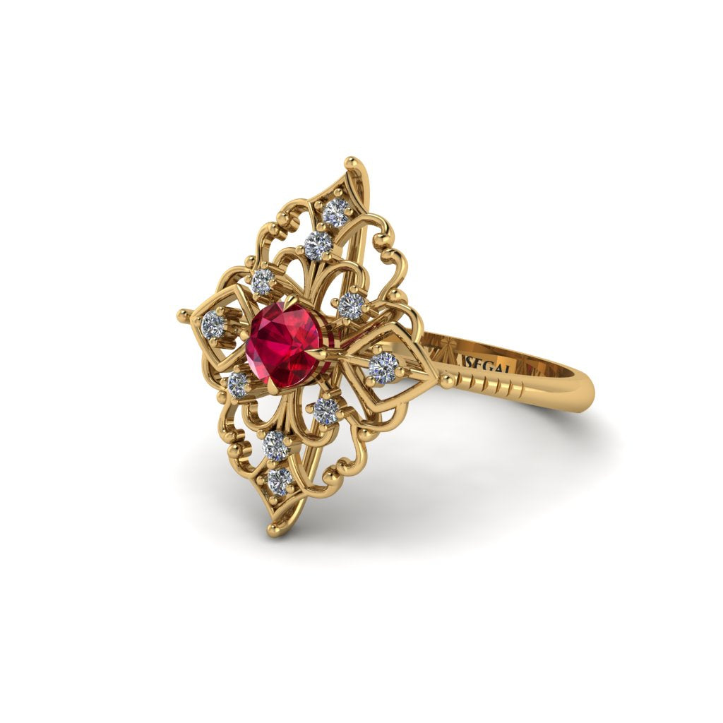 Diamond Royal Filigree Cluster Engagement Ring - Zinnia No. 10