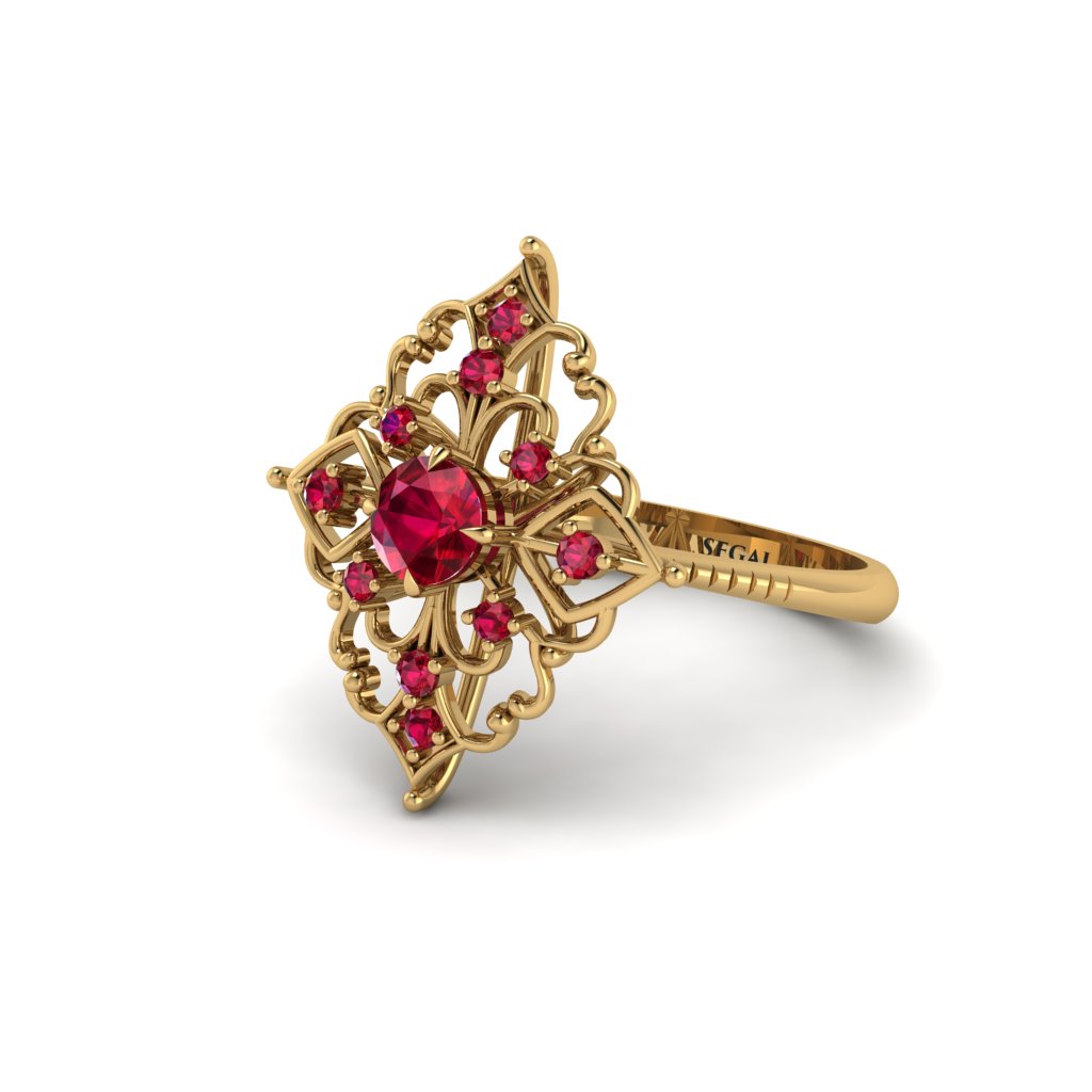 Ruby Royal Filigree Cluster Engagement Ring - Zinnia No. 55