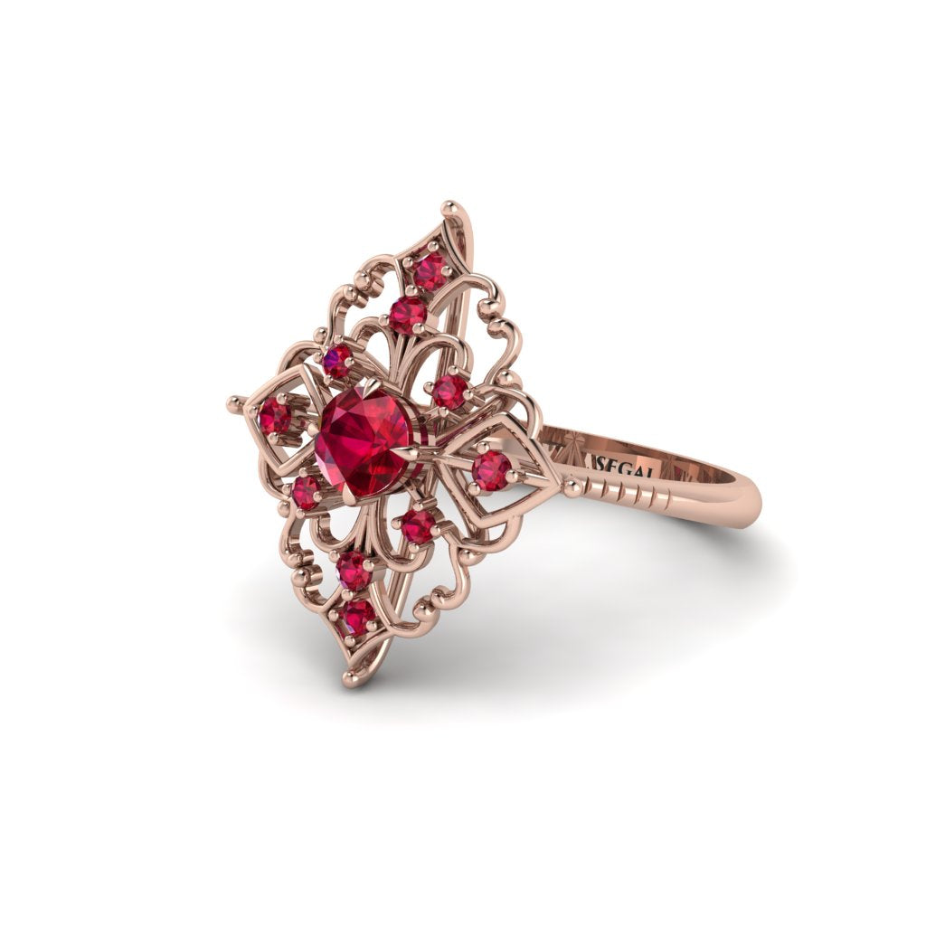Ruby Royal Filigree Cluster Engagement Ring - Zinnia No. 56