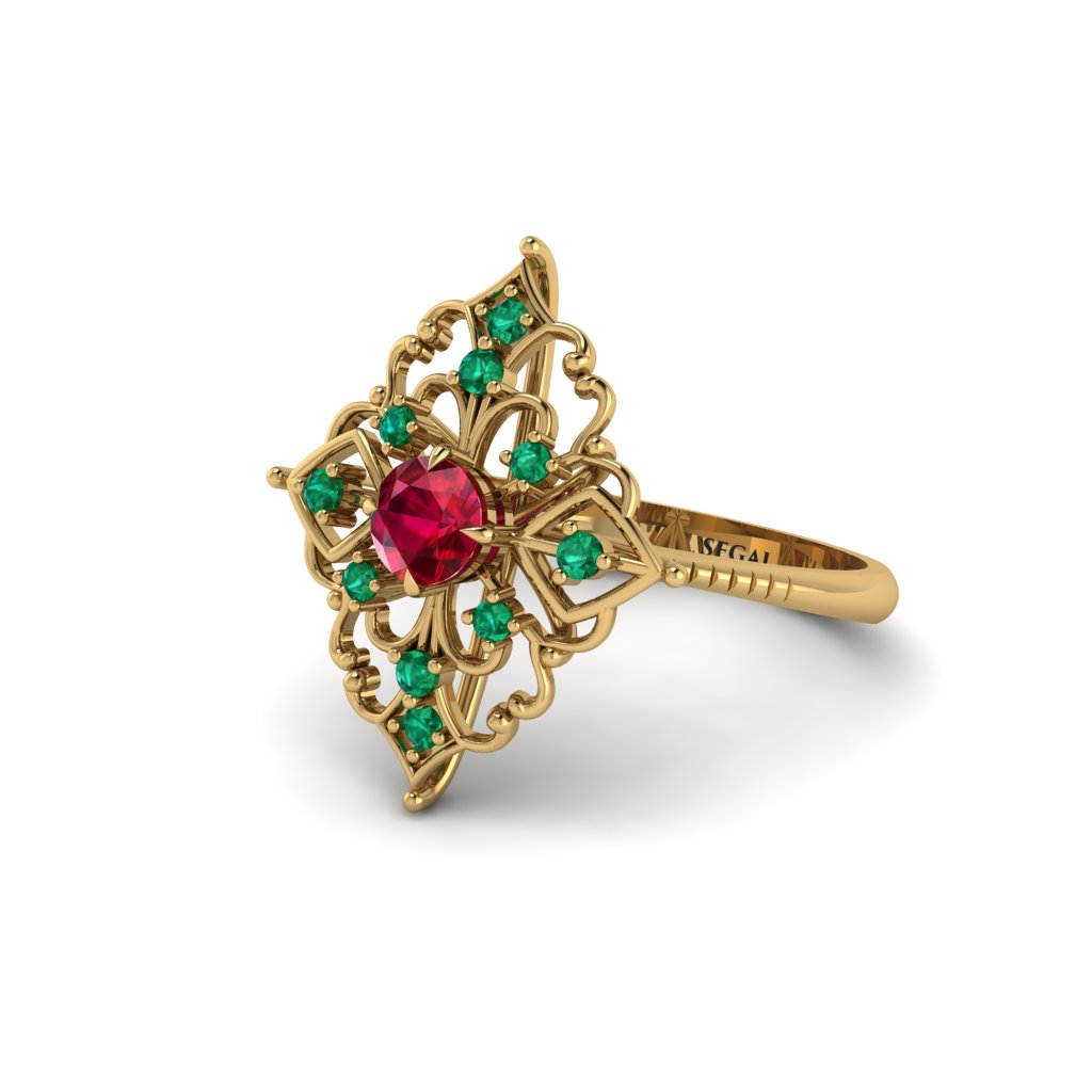 Emerald Royal Filigree Cluster Engagement Ring - Zinnia No. 25
