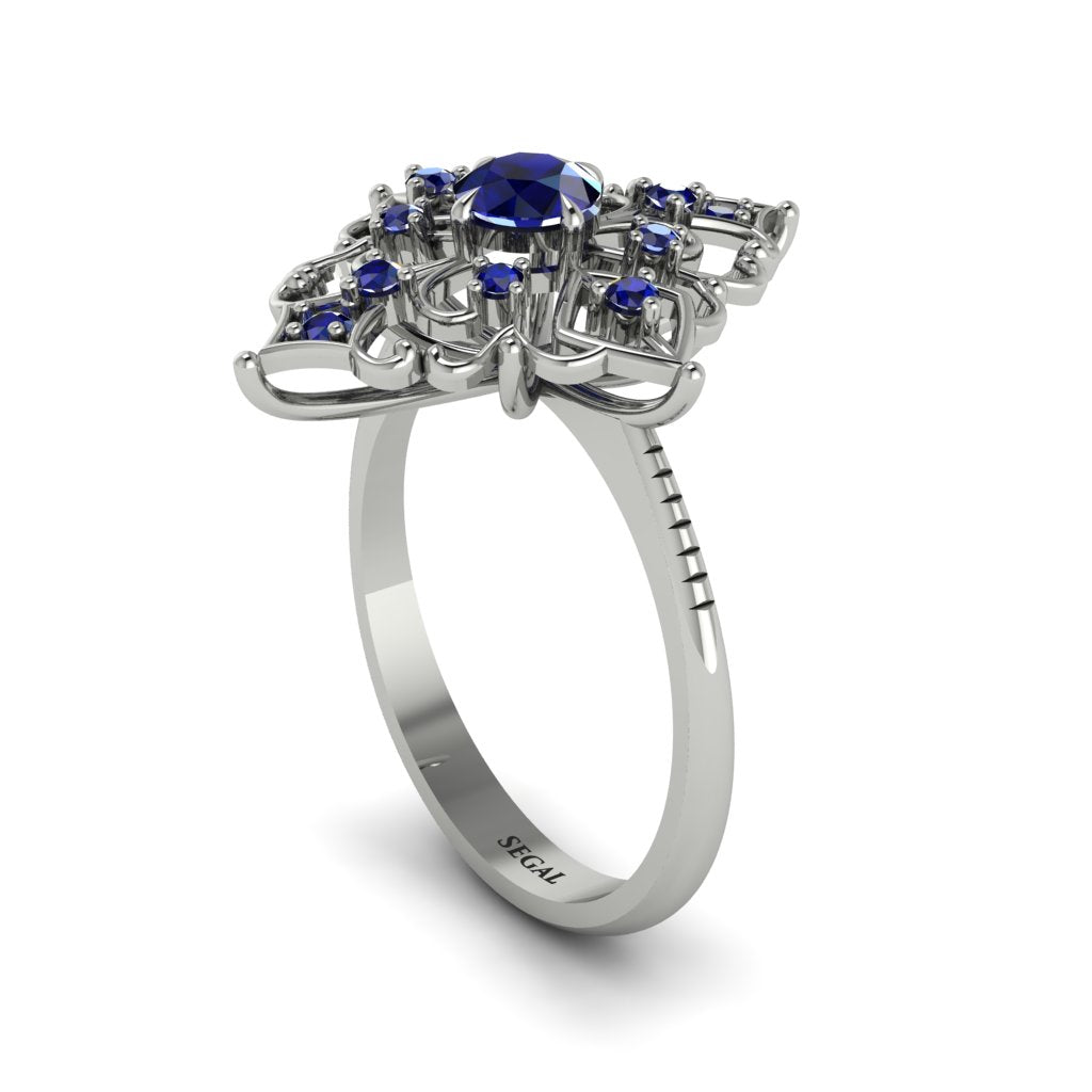 Sapphire Royal Filigree Cluster Engagement Ring - Zinnia No. 75