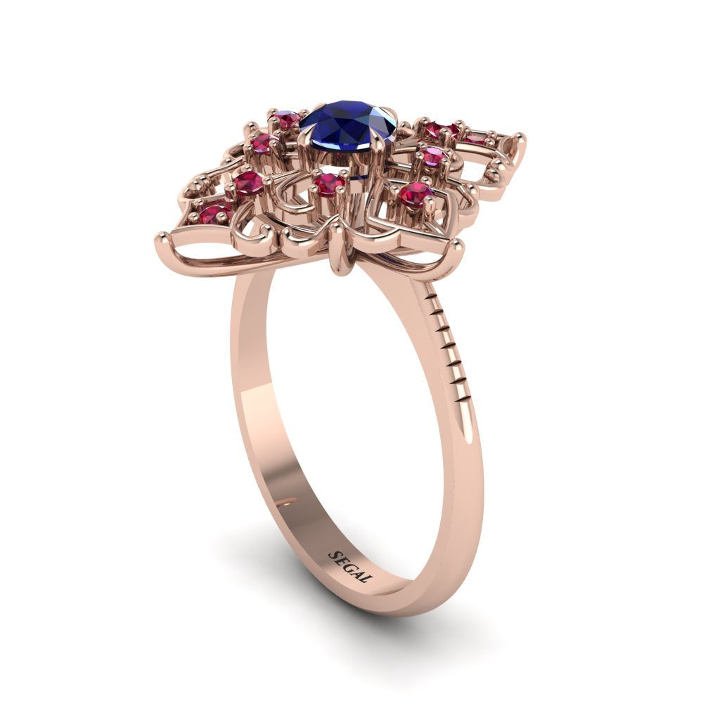 Ruby Royal Filigree Cluster Engagement Ring - Zinnia No. 59