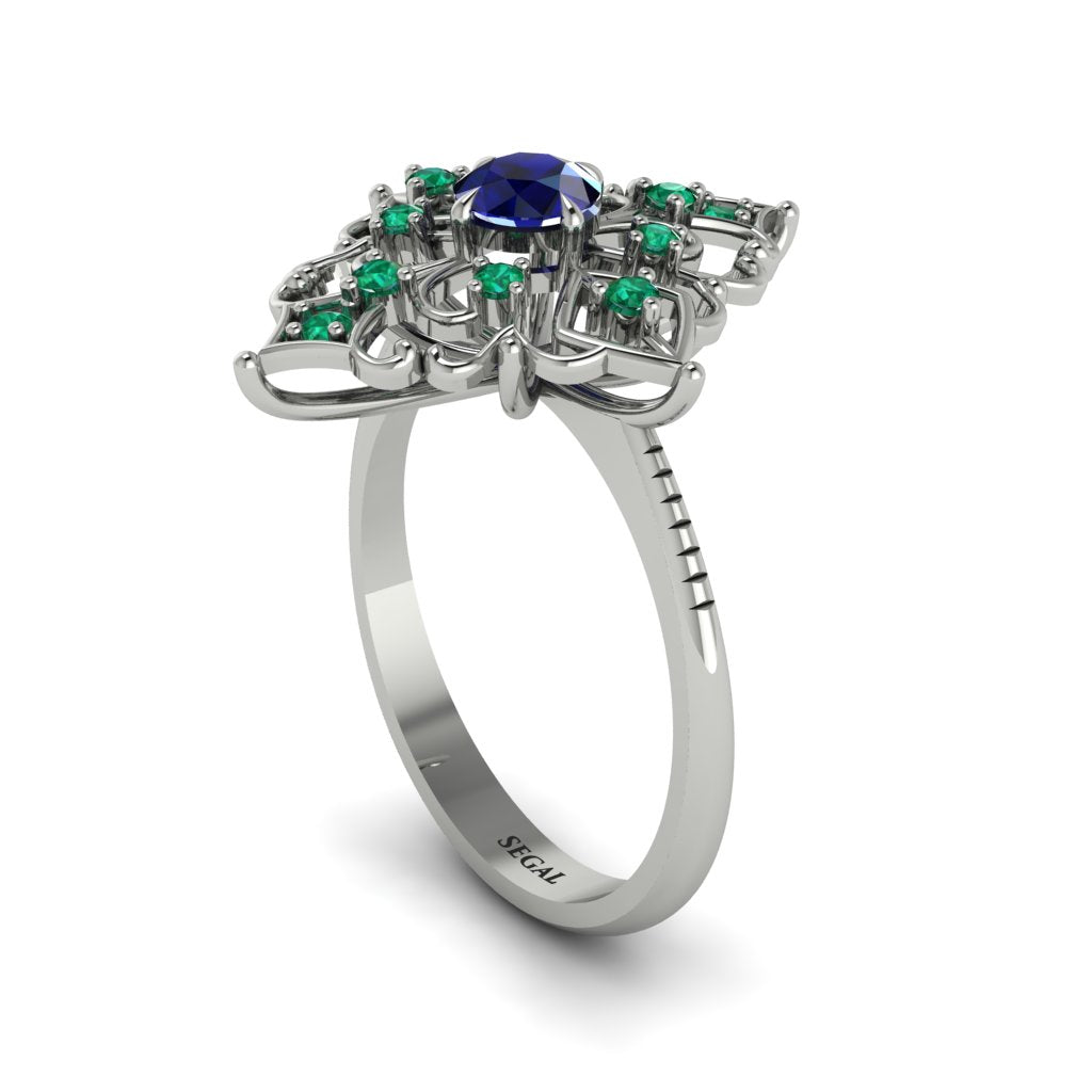 Emerald Royal Filigree Cluster Engagement Ring - Zinnia No. 30