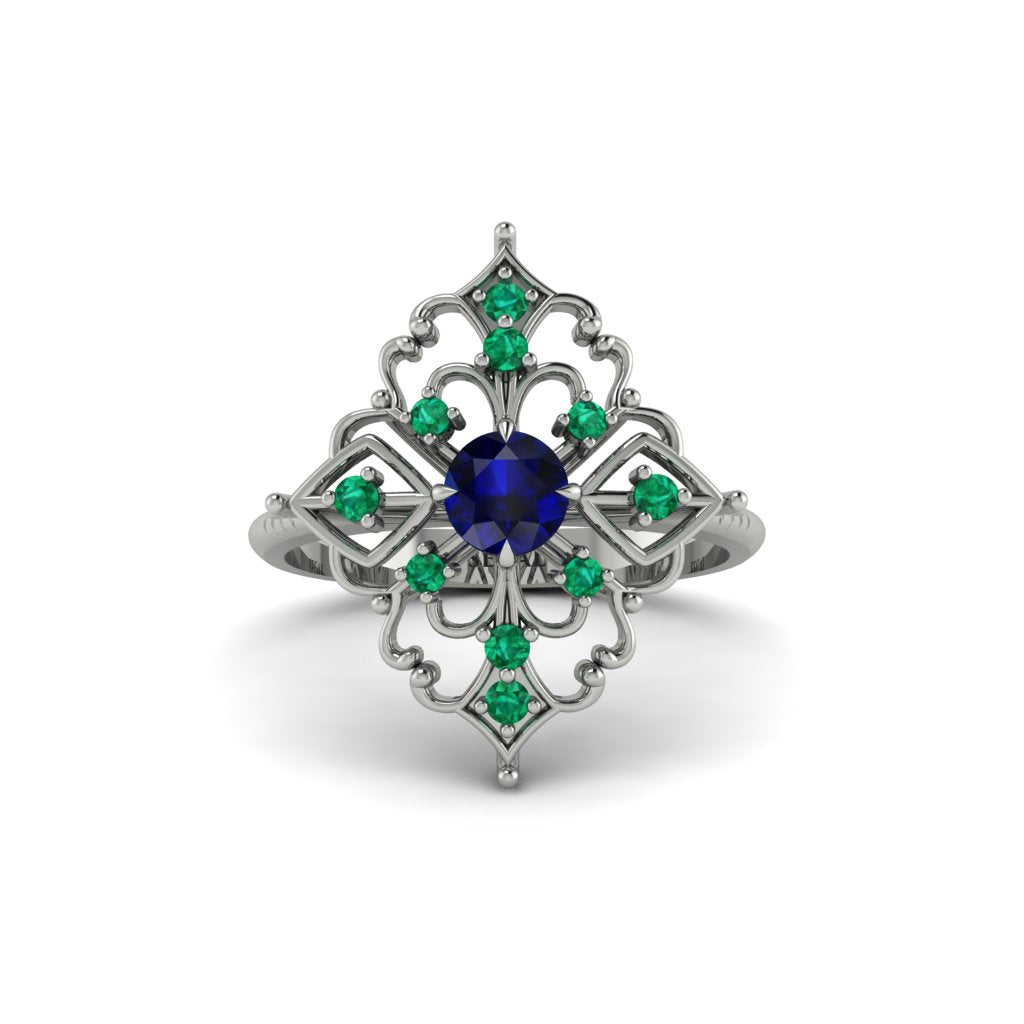 Emerald Royal Filigree Cluster Engagement Ring - Zinnia No. 30